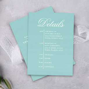 Turquoise Wedding Timeline Details Simple RSVP Enclosure Card