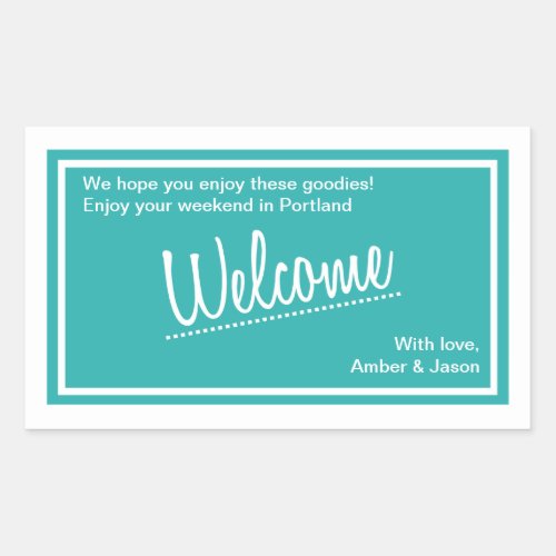 Turquoise Wedding Welcome Gift Basket Bag Rectangular Sticker