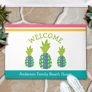 Turquoise Welcome 3 Tropical Pineapple Beach House Doormat
