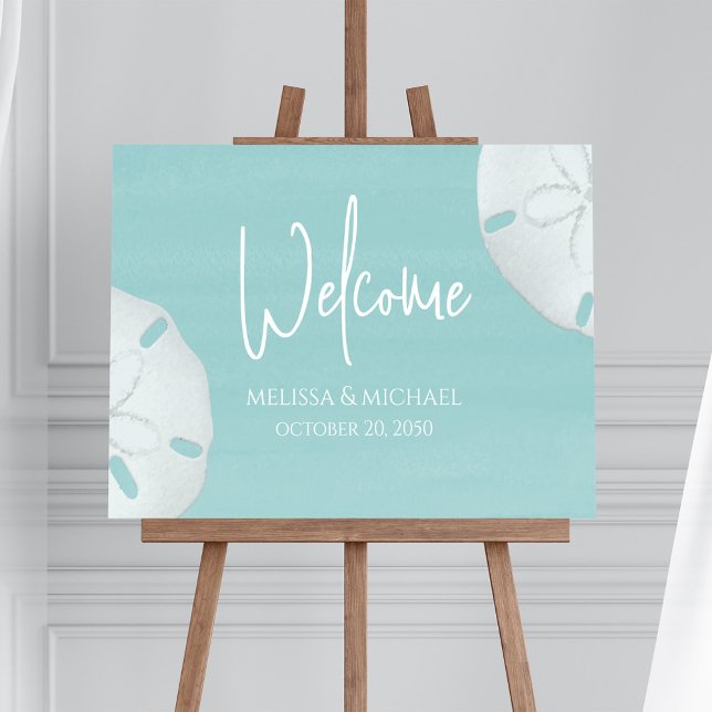 Turquoise Welcome Wedding Beach Decor Sand Dollar Foam Board (Create an inviting beach-themed wedding sign for your reception. )