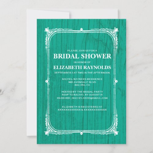 Turquoise Western Barn Wood Bridal Shower Invites