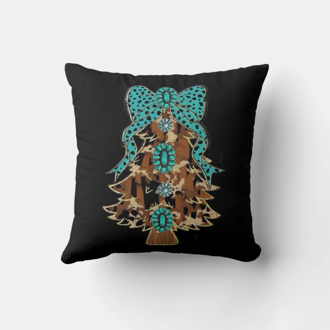 Turquoise western Christmas shirt Throw Pillow (Back)