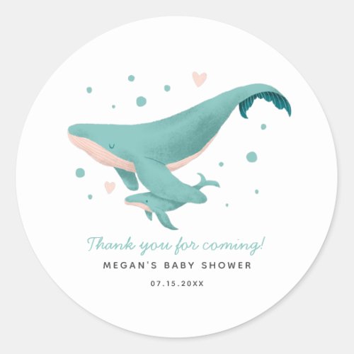 Turquoise Whale Baby Shower Favor Classic Round Sticker