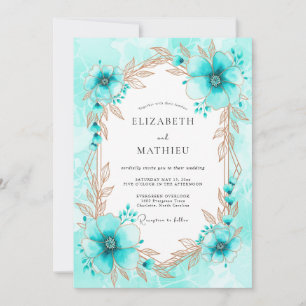 Turquoise Whimsical Botanical Winter Wedding Invitation