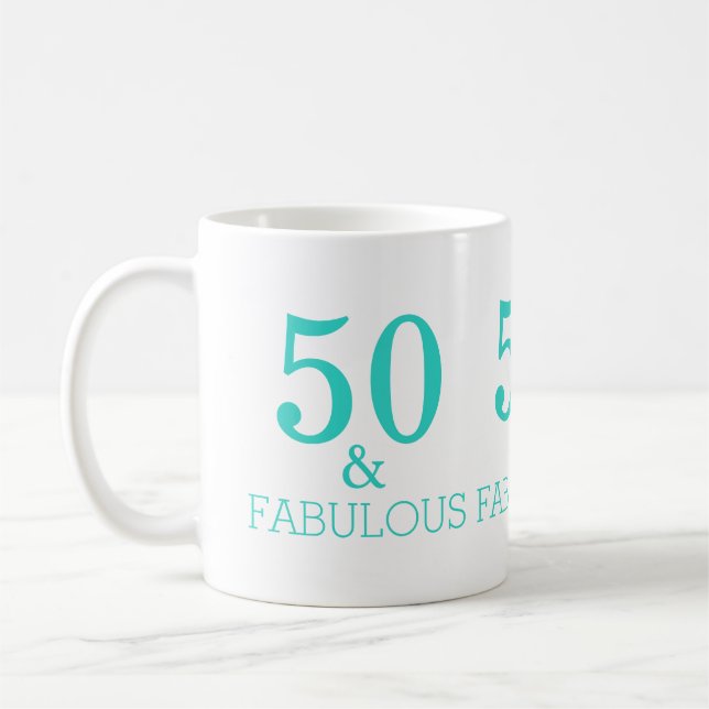 Turquoise White 50 And Fabulous Birthday Party Coffee Mug (Left)
