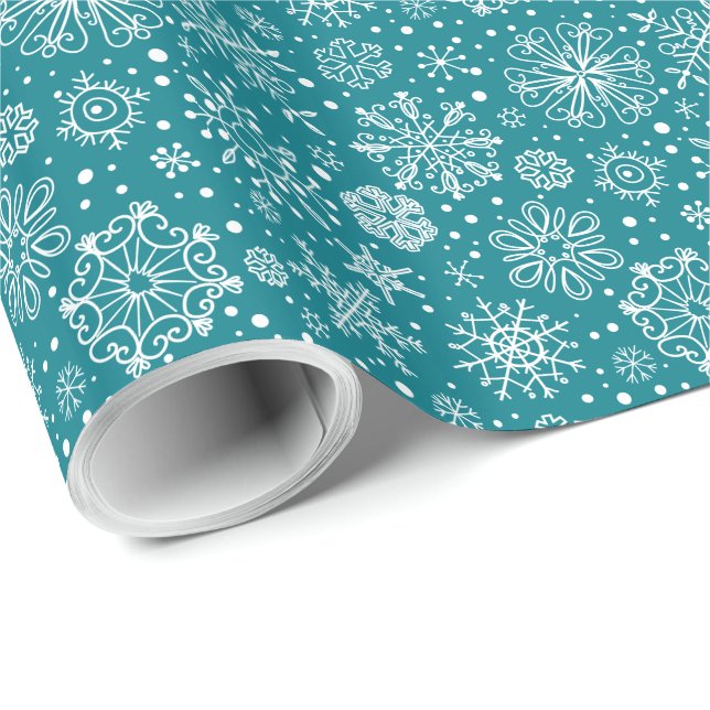 Turquoise & White Abstract Christmas Snowflakes Wrapping Paper (Roll Corner)