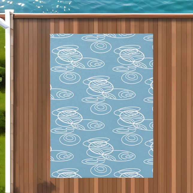 Turquoise White Abstract Geometric Swirls Outdoor Rug (Insitu (Outdoor 2))
