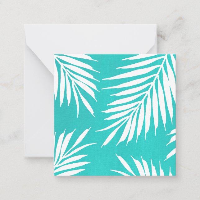 Turquoise White Acrylic Palm Leaves  Note Card (Front)