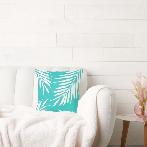 Turquoise White Acrylic Palm Leaves Throw Pillow