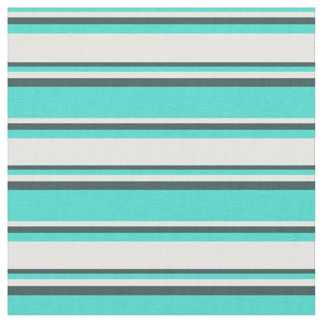 Turquoise, White, and Dark Slate Gray Lines Fabric (Close Up)