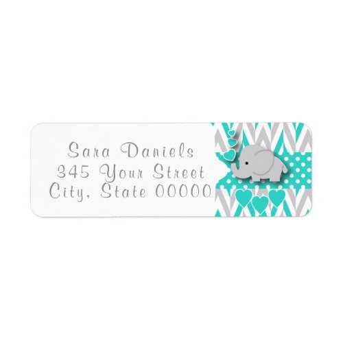 Turquoise White and Gray Elephant Baby Shower 2 Label