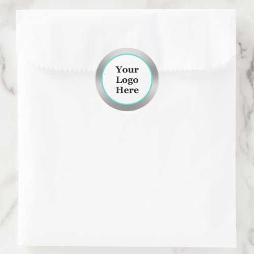 Turquoise White and Silver Your Logo Here Template Classic Round Sticker