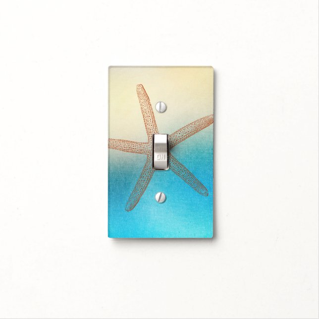Turquoise White Aqua Blue Beach Starfish Light Switch Cover (In Situ)