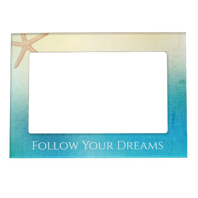 Turquoise White Aqua Blue Beach Starfish Magnetic Frame (Front)