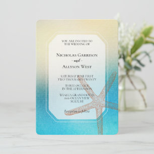 Turquoise White Aqua Blue Beach Wedding Invitation