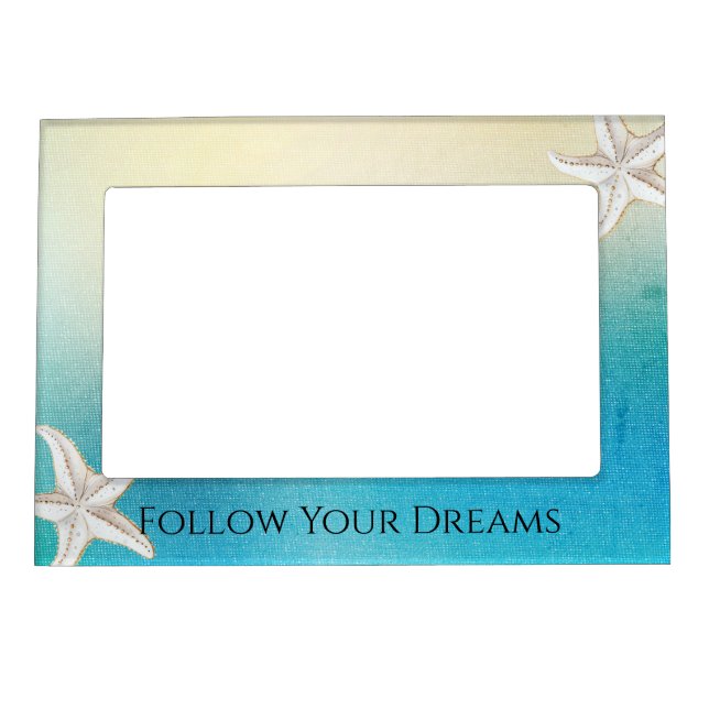 Turquoise White Aqua Blue Beach White Starfish Magnetic Frame (Front)
