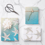 Turquoise White Aqua Blue Beach White Starfish Wrapping Paper Sheets<br><div class="desc">Turquoise Chic White Aqua Blue Beach White Starfish</div>