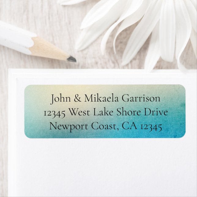 Turquoise White Aqua Blue Wedding Label (Insitu)