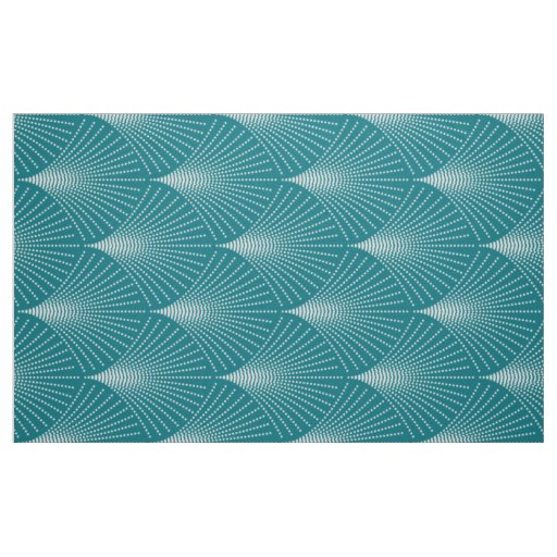 Turquoise & White Art-Deco Geometric Pattern Fabric
