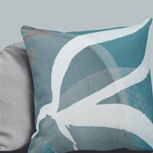 Turquoise  White Artistic Abstract Watercolor Throw Pillow