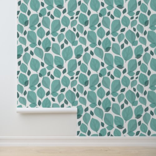 Turquoise White Basil Leaves Leaf Pattern Wallpaper