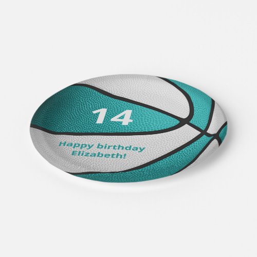 turquoise white basketball birthday party paper plates