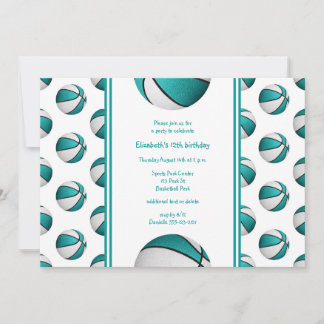 turquoise white basketball birthday_team party invitation