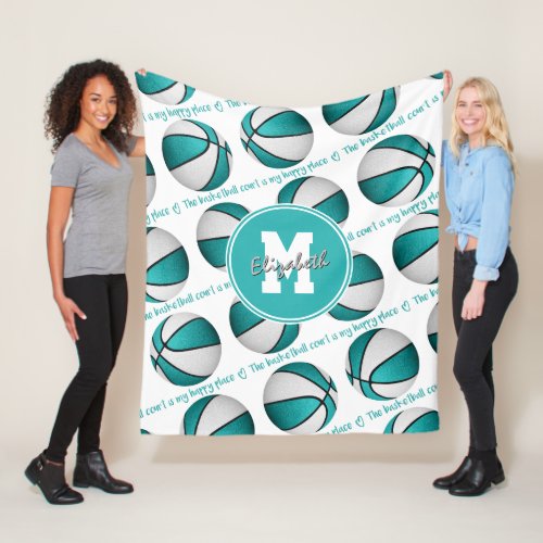 turquoise white basketball court my happy place  fleece blanket