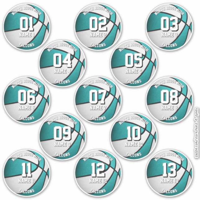 turquoise white basketball custom girls' names sticker (Front)