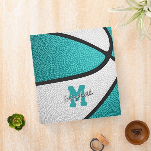 turquoise white basketball girls monogrammed 3 ring binder