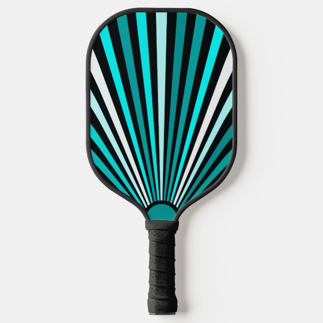 Turquoise White Black white stripes Pickleball Paddle (Front)