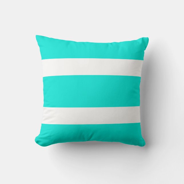 Turquoise & White Bold Striped Accent Pillow (Front)
