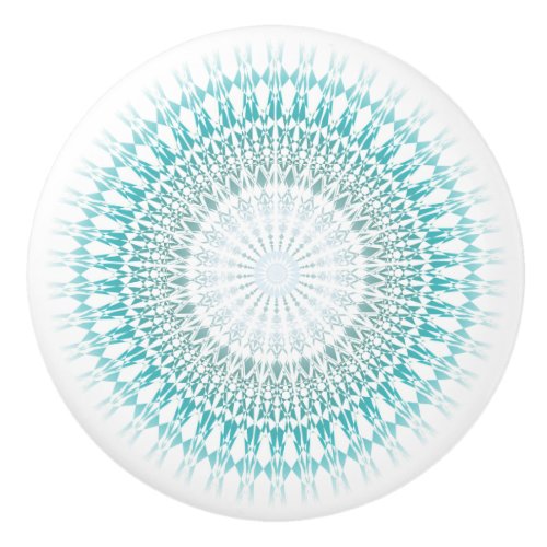 Turquoise White Chevron Modern Mandala Ceramic Knob