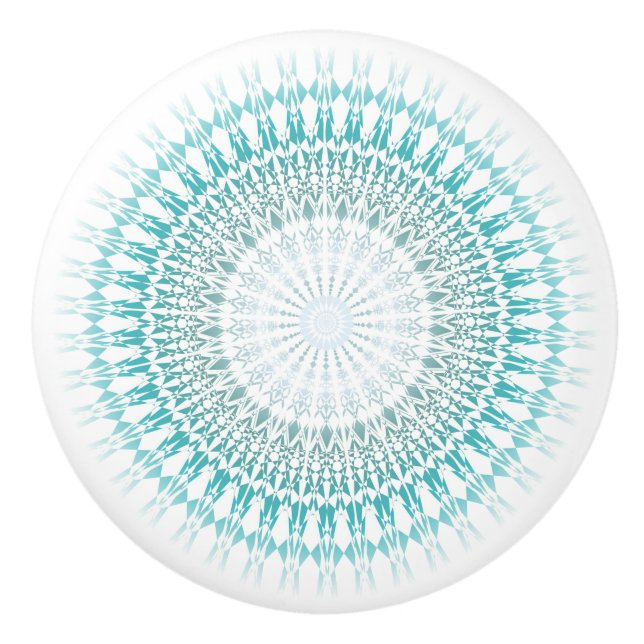 Turquoise White Chevron Modern Mandala Ceramic Knob (Front)