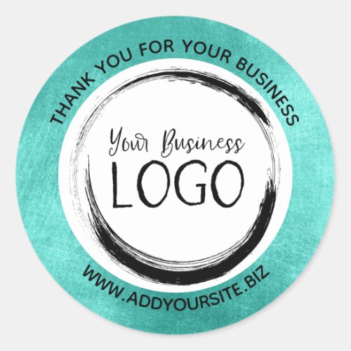 Turquoise White Circle Business Logo Thank You Classic Round Sticker