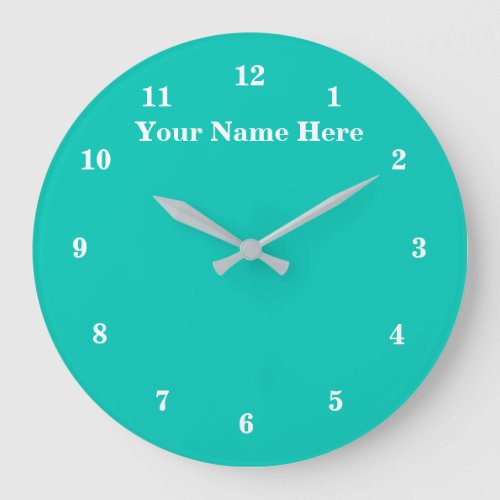 Turquoise White Clock with Custom Text and Colors