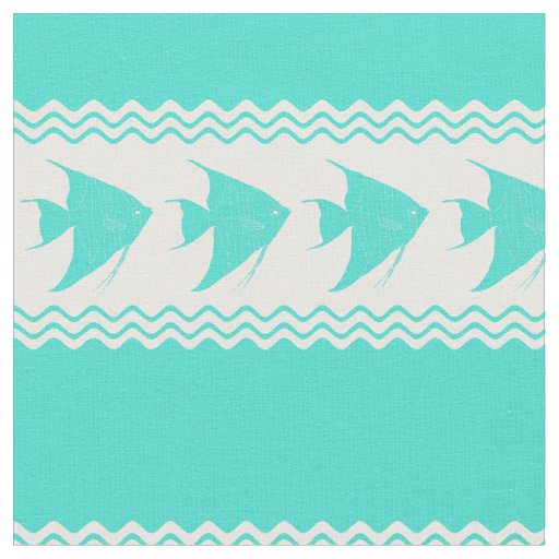Turquoise White Coastal Angelfish Stripes Fabric