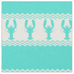 Turquoise White Coastal Lobster Stripes Fabric