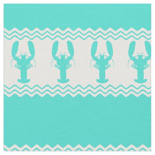Turquoise White Coastal Lobster Stripes Fabric