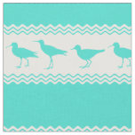 Turquoise White Coastal Sandpiper Bird Stripes Fabric