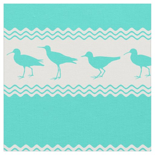 Turquoise White Coastal Sandpiper Bird Stripes Fabric