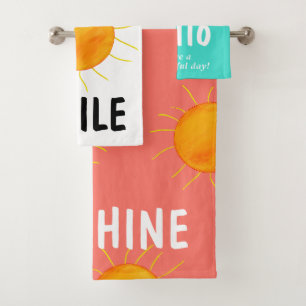 Turquoise White Coral Sunshine Typography Bath Towel Set