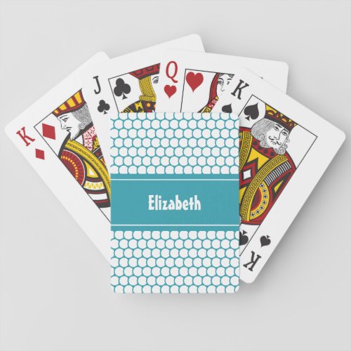 Turquoise White Custom Personalized Name Geometric Playing Cards