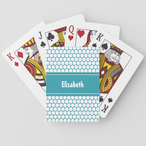 Turquoise White Custom Personalized Name Geometric Poker Cards