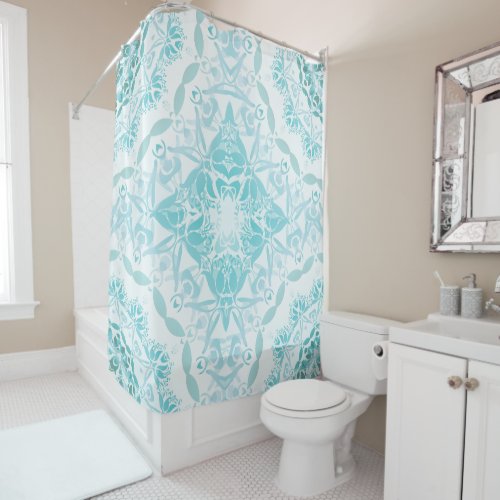 Turquoise White Damask Classic Shower Curtain