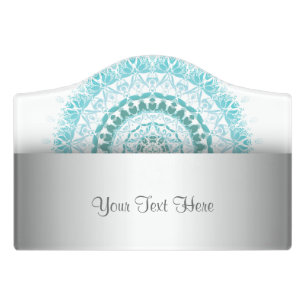 Turquoise White Damask Mandala Door Sign
