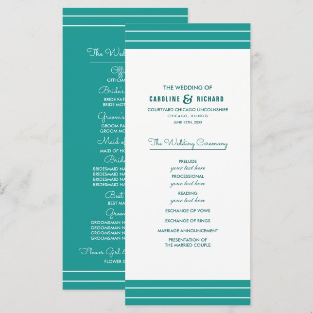 Turquoise White Elegant Wedding Programs (Front/Back)