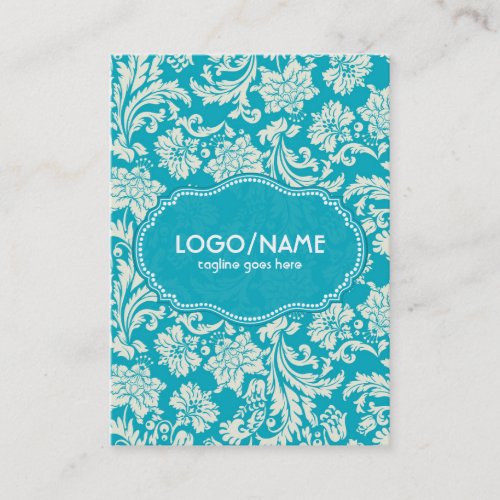 Turquoise &amp; White Floral Damasks-Customized Business Card Templates