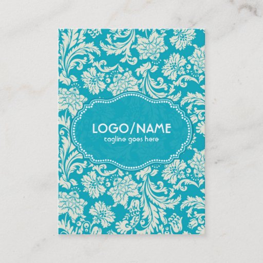 Customizable Turquoise &amp; White Floral Damasks-Customized Business Card Templates