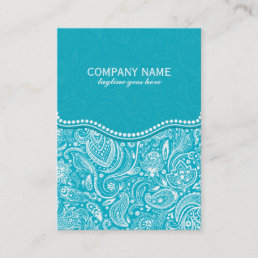 Turquoise &amp; White Floral Paisley Damasks Pattern 2 Business Card